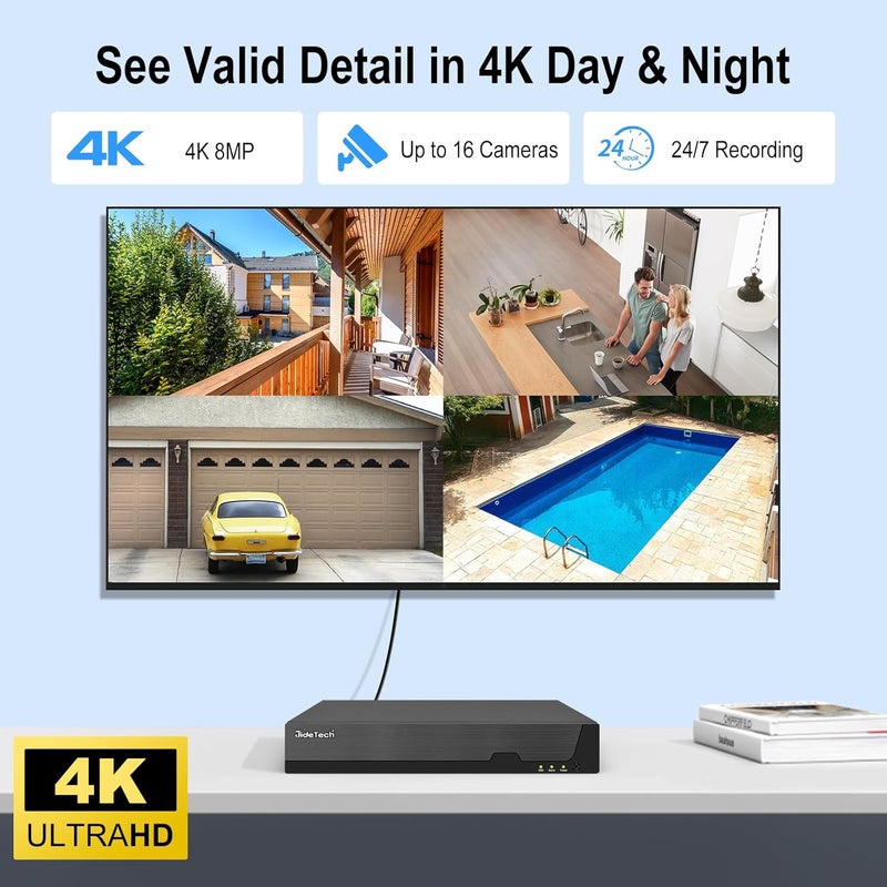 JideTech 4K 8 Channel PoE NVR, 8 Ports 16 CH Expandable Network Video Recorder for Home Surveillance System, Support 4K/2K/12MP/8MP/5MP/1080P IP Camera, Remote Access, 24/7 Recording, Up to 14TB HDD - Image 4